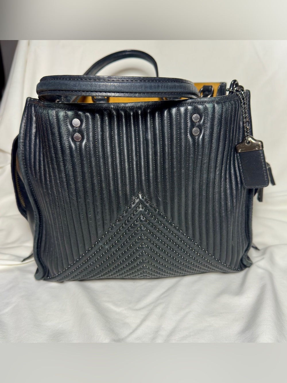 Quilted Chevron Studded Tote Bag in Black